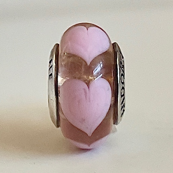 Pandora Retired Pink Glass Heart Murano Charm - Picture 7 of 7